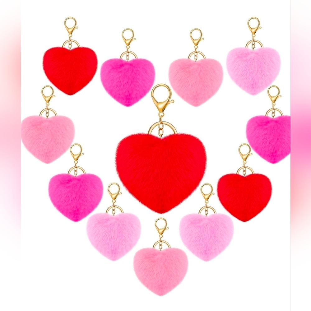 BUY NOW Heart-Shaped Fluffy Pom Pom Keychains
